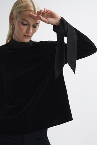Бархатная атласная блузка с деталями Florere, черный