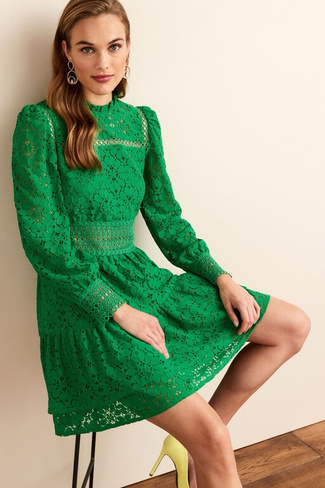 Кружевное мини-платье с длинными рукавами Next, зеленый