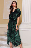 Бархатное платье миди Devore с рукавами-фонариками и V-образным вырезом Love & Roses, зеленый