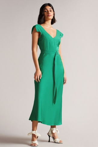 Зеленое асимметричное платье миди с V-образным вырезом Noemi Ted Baker, зеленый