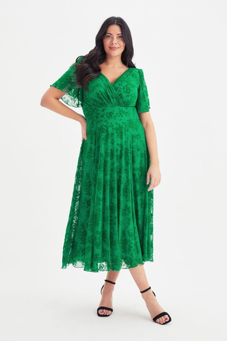 Сетчатое платье миди Victoria с расклешенными рукавами Scarlett & Jo, зеленый