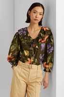 Gwilym зеленая блузка цвета хаки с рюшами на воротнике и цветочным узором Lauren Ralph Lauren, зеленый