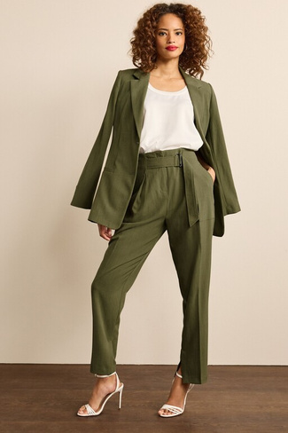 Приталенные брюки с зауженными штанинами и поясом Next, зеленый
