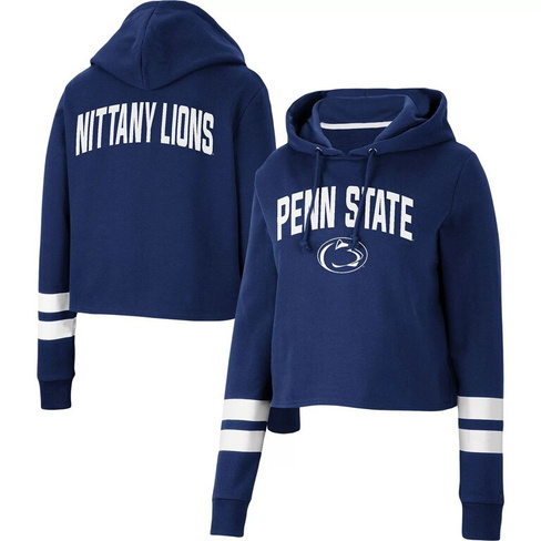 Женский укороченный пуловер с капюшоном в полоску Colosseum темно-синего цвета Penn State Nittany Lions Throwback Coloss