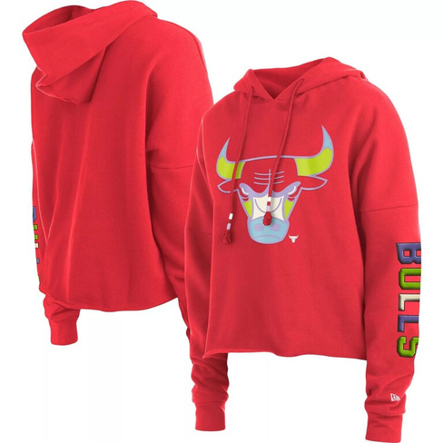 Женский пуловер с капюшоном и укороченным топом New Era Red Chicago Bulls Color Pack New Era