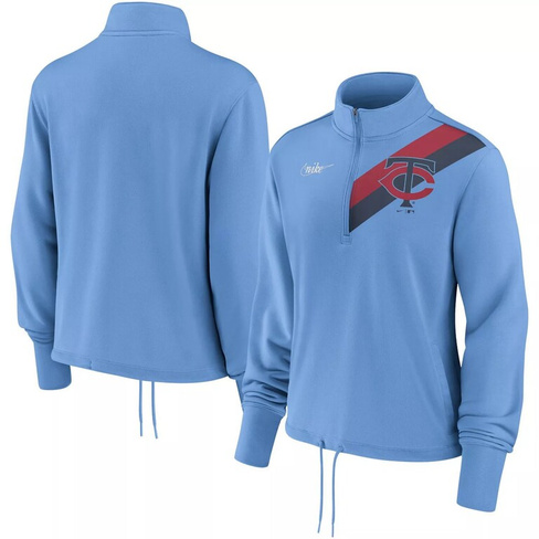Женский светло-голубой пуловер с молнией до половины длины Nike Minnesota Twins 1965 Cooperstown Collection Rewind Strip