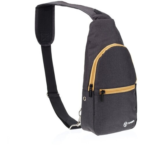 Рюкзак TORBER с одним плечевым ремнем, чёрный/бежевый, полиэстер 300D, T062-BEI Torber