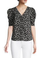 Рубашка Saks Fifth Avenue с пышными рукавами и принтом, черный/белый