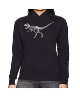 Женская толстовка с капюшоном word art - скелет динозавра t-rex LA Pop Art, черный
