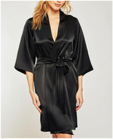 Женский атласный халат marina lux с рукавами 3/4 iCollection, черный