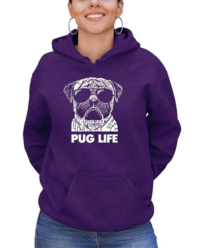 Женская толстовка с капюшоном word art pug life LA Pop Art, фиолетовый