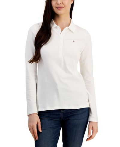 Женская рубашка-поло с длинными рукавами и логотипом Tommy Hilfiger, белый