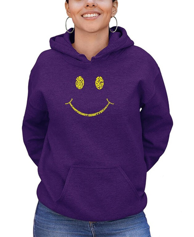 Женская толстовка с капюшоном be happy smiley face word art LA Pop Art, фиолетовый