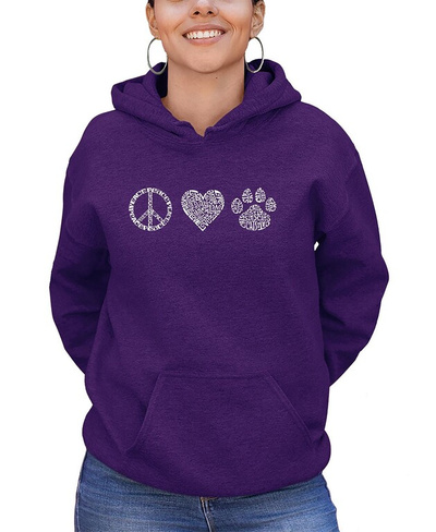 Женская толстовка с капюшоном peace love cats word art LA Pop Art, фиолетовый
