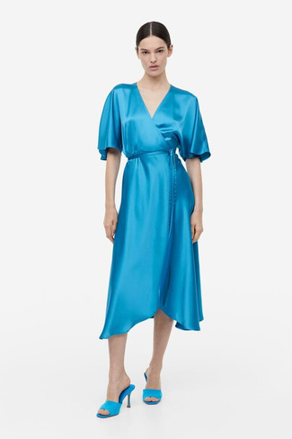 Атласное платье с запахом H&M, синий