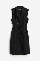 Платье H&M Linen-blend Tie-belt, черный