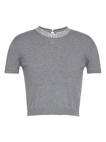 Шерстяной свитер со стразами Valentino, серый