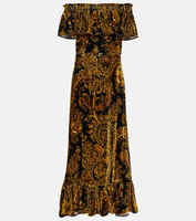 Бархатное платье макси с узором пейсли ETRO, разноцветный