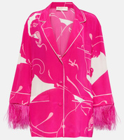 Блузка из крепдешина с отделкой перьями VALENTINO, розовый