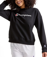 Женский флисовый свитшот с круглым вырезом и логотипом Champion, черный