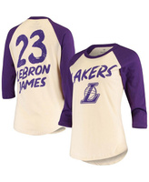 Женская футболка кремового цвета с рукавами 3/4 LeBron James Los Angeles Lakers реглан Fanatics