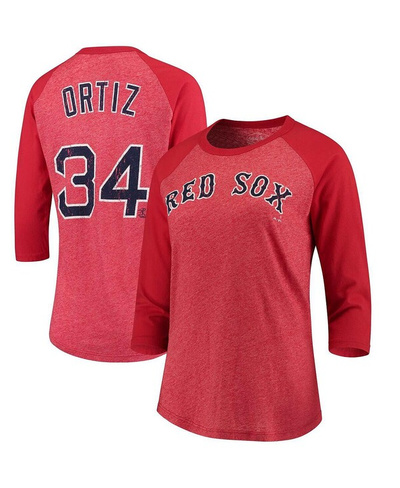 Женская футболка David Ortiz Red Boston Red Sox с именем и номером, три четверти, футболка реглан длиной три четверти Ma