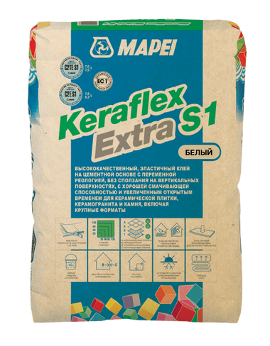 Клей для плитки и керамогранита Keraflex Extra S1 белый, 25 кг