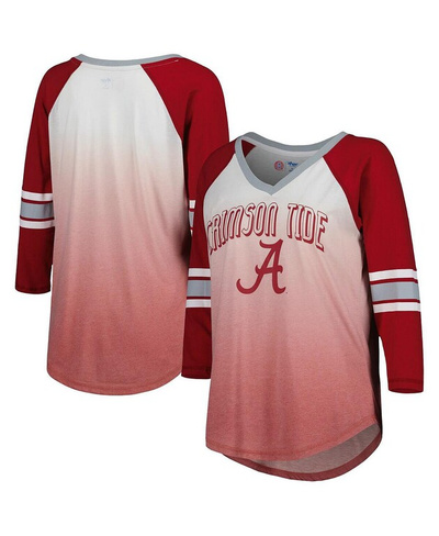 Женская белая, малиновая футболка Alabama Crimson Tide Lead Off с омбре реглан, рукавами 3/4 и v-образным вырезом G-III
