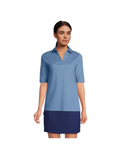 Женская футболка-поло из пике с рукавами до локтя Lands' End, синий