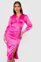 Платье миди с атласным корсетом и рукавами Boohoo, розовый