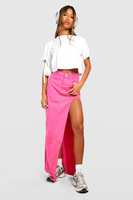 Розовая джинсовая юбка с разрезами на бедрах Boohoo, розовый