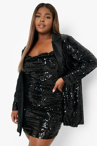 Комплект платья и пиджака с пайетками Boohoo, черный