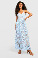 Высокое платье миди с кружевными ремешками премиум-премиум Boohoo, синий
