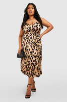Платье миди с леопардовым принтом plus libby Boohoo, коричневый