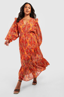 Платье миди с рукавами пейсли пейсли Boohoo, оранжевый
