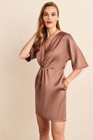Атласное платье мини с драпировкой Next, коричневый