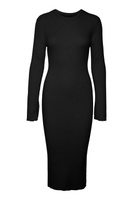 Трикотажное платье в полоску Vero Moda в рубчик с разрезами на рукавах VERO MODA, черный