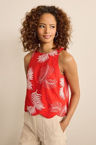 Блузка без рукавов с вышивкой и фестончатой отделкой в виде пальмы Next, красный
