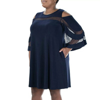 Плюс размер Nina Leonard Сетчатое платье с кокеткой в ​​горошек Nina Leonard, темно-синий