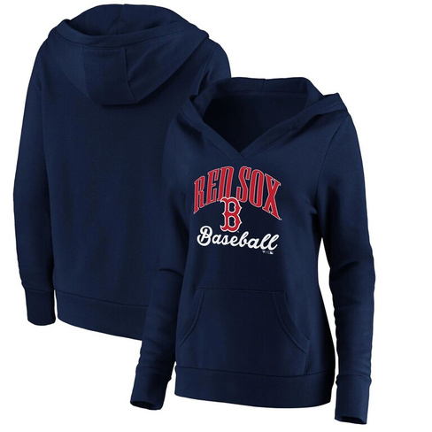 Женский пуловер с капюшоном Fanatics темно-синего цвета Boston Red Sox Victory Script с перекрестным воротником и логоти
