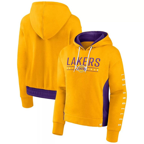 Женский золотой пуловер с капюшоном Fanatics Los Angeles Lakers Iconic в перерыве между таймами и цветными блоками Fanat