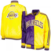 Женская стартовая атласная университетская куртка с длинными кнопками фиолетового/золотого цвета Los Angeles Lakers с ра