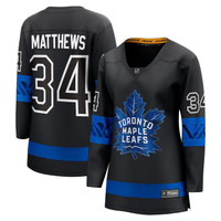 Женская футболка с логотипом Fanatics Auston Matthews Black Toronto Maple Leafs Alternate Premier Breakaway, двустороння