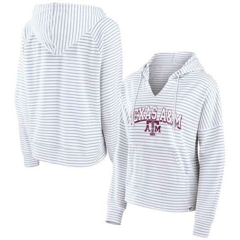 Женский пуловер с капюшоном Fanatics белого цвета с логотипом Texas A&M Aggies в полоску и вырезом под горло Fanatics