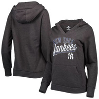 Женский пуловер с капюшоном Fanatics с логотипом Heather Charcoal New York Yankees Simplicity Crossover и V-образным выр