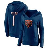Женская толстовка с капюшоном и логотипом Fanatics Justin Fields Navy Chicago Bears со значком игрока, имя и номер, пуло
