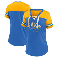 Женская трикотажная футболка с v-образным вырезом и шнуровкой Fanatics, пудрово-синий/золотой Los Angeles Chargers Blitz