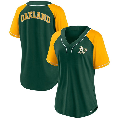Зеленая женская футболка Fanatics с v-образным вырезом и регланами Oakland Athletics Ultimate Style Fanatics