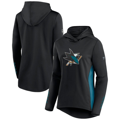 Женский пуловер с капюшоном для раздевалки Fanatics черного/бирюзового цвета San Jose Sharks Authentic Pro Fanatics