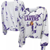 Женская укороченная футболка с длинными рукавами и v-образным вырезом Majestic Threads White Los Angeles Lakers Aquarius
